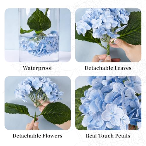 4 Pcs Blue Hydrangea Artificial Flowers 21" Real Touch Hydrangea Fake Flowers in Vase Latex Faux Hydrangea Flowers for Home Floral Arrangements Wedding Bouquets Kitchen Table Centerpiece Decoration - color: 4 Blue, size: 4pcs