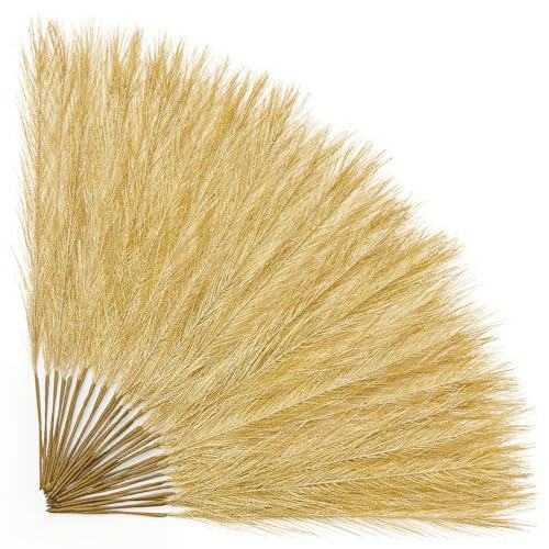 Alecono 𝟯𝟬𝙋𝙘𝙨 Pampas Grass 17in, Gold Decor for Home Decoration, Faux Pampas Grass Decor for Wedding Centerpieces Birthday Party - color: Golden, size: 30pcs