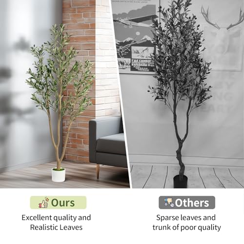 6FT Artificial Olive Tree, Indoor Faux Olive Tree Fake Potted Silk Olive Tree Plants with Lifelike Branches & Fruits for Home Office Decor - color: Olive Tree, size: 6ft
