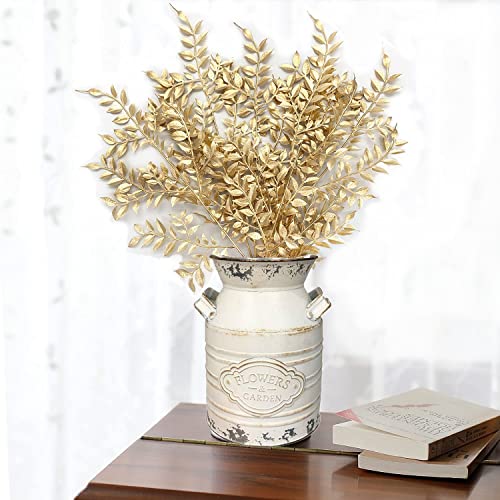 Gold Leaves Decorations for Christmas Artificial Golden Plants Fake Leaf - 17 Inch 5 Pack, Faux Foliage Simulation Flowers Grass Xmas Decor Plant Bushes Indoor Outdoor Wedding Table Centerpiece DIY - color: Gold Foliage - 5 Pcs
