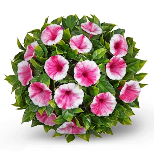 Artificial Petunia Plant Topiary Ball - 9 Inch UV Resistant Faux Pink & White Flower Ball Fake Plant Decorative Balls Faux Greenery for Porch Patio Balcony Yard Indoor Outdoor Home Decor, 1 Pack - color: Pink, size: 9"