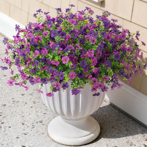 Artificial Fake Mums Flowers for Outdoor Spring Decor, 12 Bundles Faux Flowers Plants Silk Daisy for Planter Pot Colorful UV Resistant Look Real for Front Door Porch Patio Outside Yard(Light Purple) - color: Light Purple