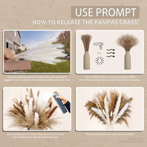 220 Stems Dried Pampas Grass Decor-White Pampas Grass,Brown Pampas,Bunny Tails Grass,Fluffy Pompas.Rustic Flower Bouquets for Wedding, Home Decor,Table Centerpiece,Apartment and Boho Decor - size: 220 Pcs