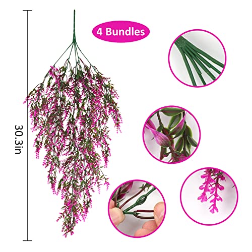 RECUTMS Artificial Purple Lavender Hanging Plants, 4Pcs 30.3 Inches UV Resistant Plastic Trailing Greenery Garlands for Outdoor Home Room Garden Patio Farmhouse Wedding Front Porch Party Indoor Decor - color: Fuchsia