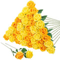 36 Pcs Velvet Texture Yellow, Lemon Yellow Artificial Flowers Bridal Bouquet, Fake Rose Long Stem Realistic Flowers Bulk for Valentine's Day Wedding Bouquet Ball Arrangement Centerpiece Party - color: Yellow, Lemon Yellow