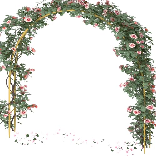 Queension Metal Wedding Arch for Ceremony Party Decoration 7Ft Wide 7.7Ft High,Garden Arch Trellis with Ground Bases for Climbing Plants,Outdoor Garden Arbor for Roses Vines, Round Frame, Gold - color: Gold, size: 7FT