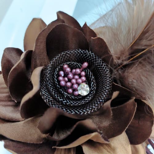 Elegant Flower Brooch for Women Wedding Party Dance Banquet Pins Feather Flower Fascinator Lady Floral Hairpins Dress Suit Lapel Pin Ceremony Accessories Corsage Brooches Vintage Jewelry Gifts - color: Brown