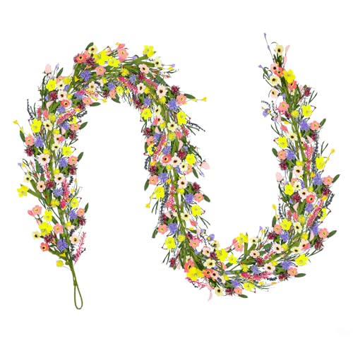 6 ft Artificial Wildflower Garland Wisteria Lavender Daisy Faux Floral Vine Summer Spring Floral Fake Garland All Year Round Home Decor for Indoor Outdoor Home Wedding Arch - color: Wildflower02