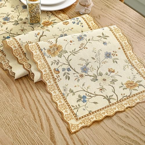 HunnmingRe Chinoiserie Table Runner Light Brown White Floral Table Runner Vintage Chinoiserie Spring Decorative Dinner Dining Decor for Home Cottage Core Party Kitchen Decorations, 12 x 71 Inch - color: Light Brown