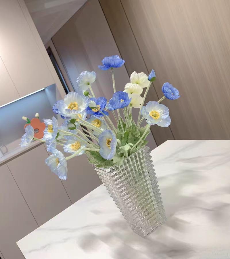 6pcs Artificial Poppy Flowers Silk Fake Poppy Flowers with Stems Faux Spring Flowers Real Touch Flowers for Home Table Centerpieces Floral Arrangement Wedding Bouquet Mixed Decoration - color: Blue-white