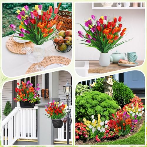 Yungyan 20 Bundles 100 Pcs Fake Tulips Wedding Centerpieces Artificial Flowers No Fade Faux Plastic Flower Arrangement for Bridal Shower Ceremony Home Decor(Red, Yellow, Orange, White, Purple) - color: Red, Yellow, Orange, White, Purple