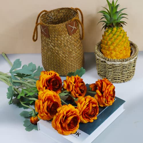Artificial Flowers Ranunculus Long Stem Buttercup Silk Flowers 6 pcs for Home Decor and Wedding Decorations(Burnt Orange) - color: Burnt Orange