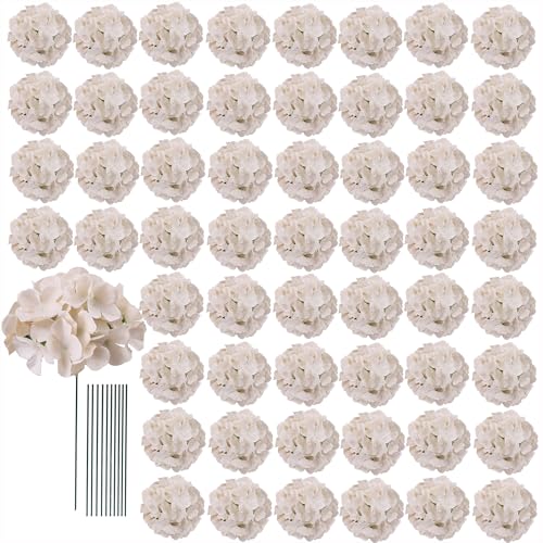 AVIVIHO 65pcs Fake Flowers Beige Hydrangea Artificial Flowers Bulk (Not Squished, No Steaming Need) Silk Flowers with Stems for Wedding Decor,Home,Baby Shower,Table Centerpieces Decoration - color: Beige, size: Medium