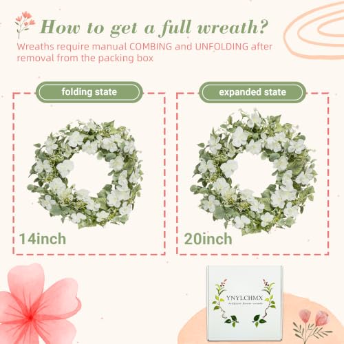 YNYLCHMX 20" Spring Summer Wreaths for Front Door, Artificial Floral Wreath with White Rose Flowers Green Eucalyptus Leaves, Green Foliage Wreath for Wall Window Farmhouse Party Holiday Home Decor - color: Rose