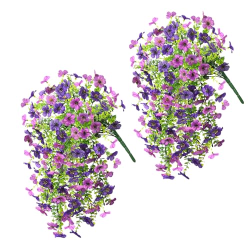 ZFProcess Artificial Hanging Flowers for Outdoors Spring Decoration, 2PCS Silk Fake Daisy Realistic Outdoor Flowers UV Resistant Porch Patio Window Yard Decor(Dark Orchid) - color: Dark Orchid