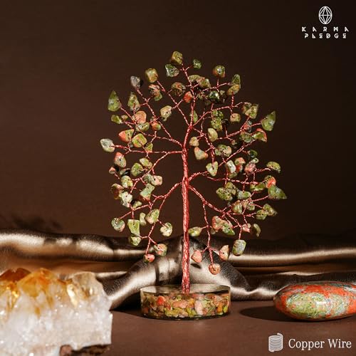 Unakite Crystal Tree of Life Birthday Gifts for Women, Men, Friends, Handmade Chakra Healing Crystals Tree for Home Office Decor, Positivity, Good Luck, Money, Unique Gifts for Her Mom, Sister, Dad - color: Orgone Base Unakite Crystal Tree