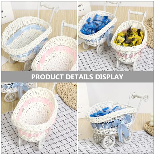 Cabilock Wicker-Look Baby Carriage Basket with Lid, Imitation Rattan Candy Basket for Baby Shower Centerpiece, Wedding Party Table Decor, 10.23 x 5.90 x 3.93 Inch