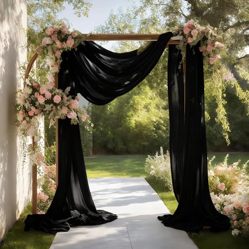 Black Wedding Arch Draping Fabric Shimmery Sheer Drapes 2 Panels Extra Long Backdrop Curtains for Wedding Anniversary Party Summer Outdoor Events 4th July Drapery Backgrounds, 31" x 20 ft - color: Black, size: 240" L x 31" W (2 Panels)