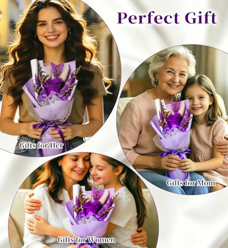 Preserved Flowers Bouquet,Flowers For Delivery,Purple Rose Bouquets,Birthday Flowers Gifts For Women Mom Grandma Wife Friends,Real Roses Gift From Daughter Valentine’S Day Mothers Day Anniversary - color: Purple, size: Rose Bouquet