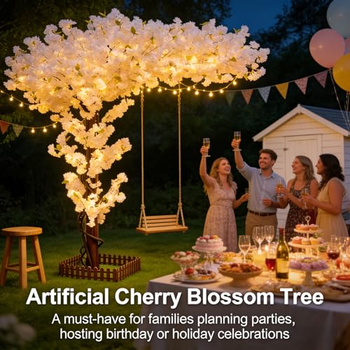 Large Artificial Cherry Blossom Trees 8.2ft for Indoor Outdoors,Faux Fake White Cherry Blossom Tree for Wedding Party Living Room Office Shopping Hotel Restaurant Home Decor - color: White, size: 8ft 2in