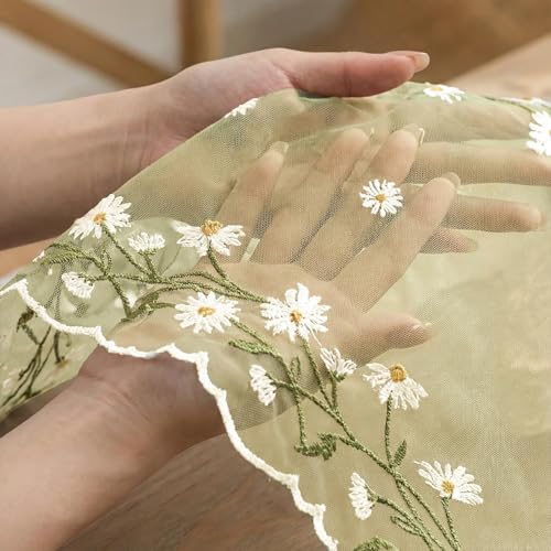 Artoid Mode Daisy Floral Yellow Shaped Gauze Embroidery Table Runner 120 Inch 10FT, Tulle Spring Summer Kitchen Dining Table Decor for Home Party - color: Yellow