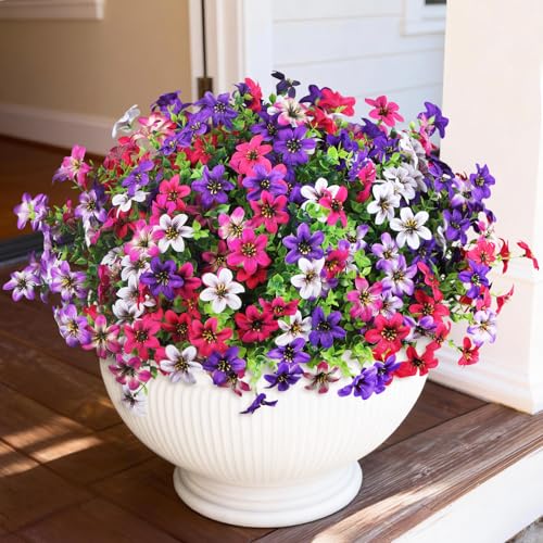 Artificial Flowers for Outdoor Fake Plants Spring Decoration, 12 Bundles Realistic Faux Flower Silk Daisy Plastic Bouquet UV Resistant for Outside Porch Patio Balcony Planter Yard Garden Home Decor - color: Multicolor Blend 1