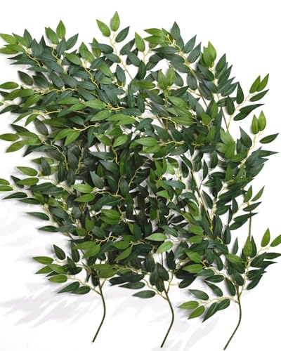 8pcs Italian Ruscus Artificial Leaves with Stems, Green Silk Leaf Wedding Arch Greenery Filler for Flower Arrangements, Faux Foliage Greenery Stems