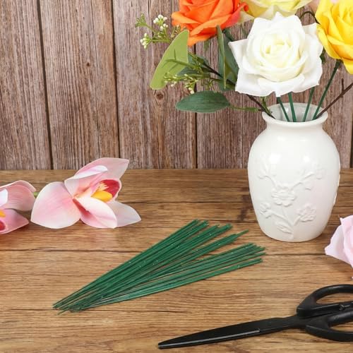 Jeffdad 100 Pcs Floral Stem Wire, Artificial Flower Rod Green Flower Stems Wire Crafting Floral Stem for Flower Arrangement Crafts Bouquets Wreath Making(6.7 inch/17 cm)