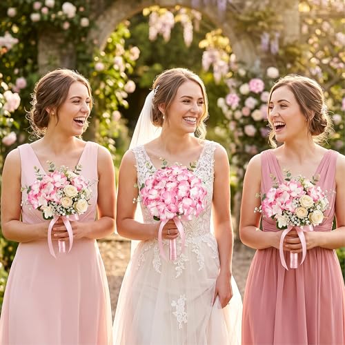 Auihiay 64Pcs Hydrangea Artificial Flowers Bulk, Faux Hydrangea Flowers Heads with Stems for Spring Spring Wedding Decor Bouquets and Centerpieces Wedding Photo Booth(Blush Gradient) - color: Blush Gradient