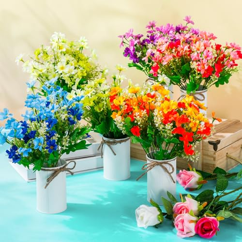 6 Sets Spring Daisy Table Centerpieces Colorful Artificial Wildflower with Galvanized Metal Pot Vintage Artificial Potted Daisy Flowers Decoration for Easter Home Office Wedding Party Baby Shower