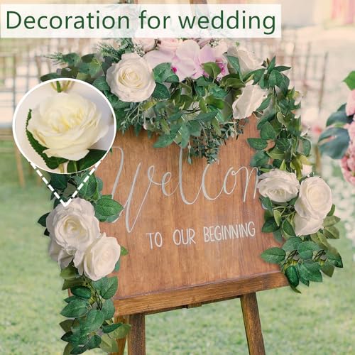 Rose Garlands for Gecoration, 4Pcs(26 FT) Floral Garlands, Hanging Flowers for Decoration, Flower Vines Wedding Birthday Decor, Arch Garden Ceremony Background Wall, Artificial Flowers Champange - color: Champagne Rose