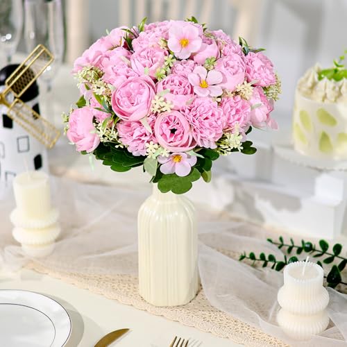 Olgaa 12 Bundles Peonies Artificial Flowers Fake Hydrangea Silk Peony Bouquet Bulk for Vase Floral Arrangements Wedding Arch Decor Centerpiece Table Decorations (Pink) - color: Pink