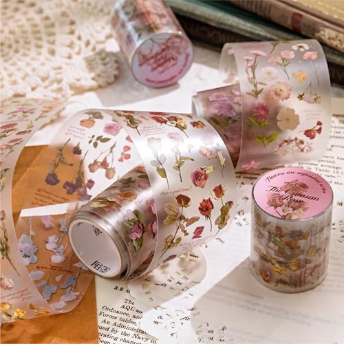 PET Tape Stickers for Journaling 6 Rolls Flower Washi Tape Stickers Decorative Tape for Crafts Scrapbooking Junk Journal Supplies, Endless Flowers - color: Endless Flowers