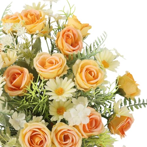Artificial Silk Fake Flowers Bouquet Fake Roses Flowers Faux Flower Arrangement Wedding Bride Bouquets for Home Centerpieces Decor(Yellow) - color: Yellow