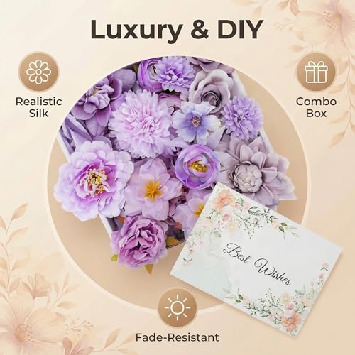 Purple Silk Flowers, Artificial Flower Combo Box Set with Stems for Bridal Wedding Bouquets, Table Centerpieces Decor, Floral Arrangement Home Decor(Purple) - color: Purple