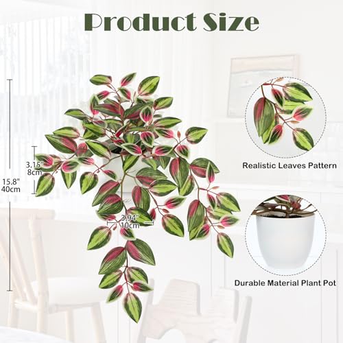 Briful Small Faux Plants Indoor Artificial Potted Silk Plants Fake Watermelon Peperomia Trailing Vine Plant for Home Office Bathroom Table Shelf Mantle Modern Decoration(Red Green- 1 Pack) - color: Red Green