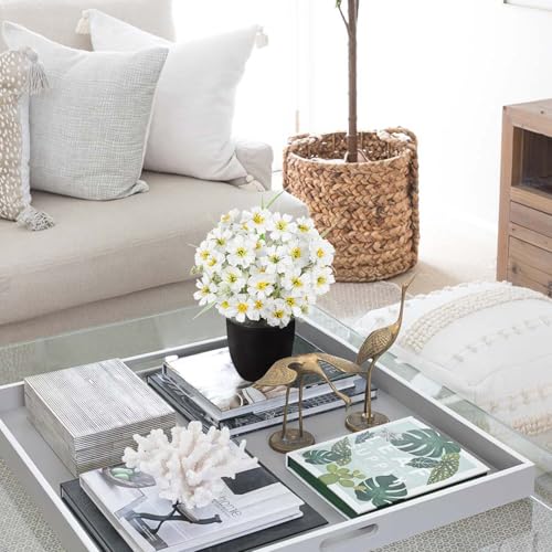 DILATATA White Poppy Artificial Flowers in Pot 12 Inch Fake Flowers Silk Poppies Arrangement Faux Plant Flower Decor for Spring Home Decor Table Centerpiece Garden Porch Window - White - color: White-poppy