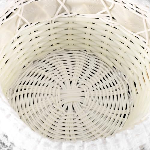 Flower Girl Basket for Wedding Rustic Handle Basket with Lace Design Hand-Woven Imitation Rattan Petal Holder for Ceremony Party Decor Photo Prop 8.26 X 7.08 X 7.08 in 1 Pc