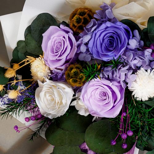 Perfectione Roses 4 Roses Mixed Bouquet for Mother's Day, Flowers for Delivery, Preserved Flowers Birthday Gift for Women Mom Wife Grandma Her, Light Purple - color: Light Purple 4 Roses