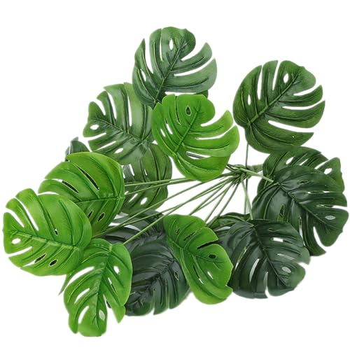 Artificial Monstera Plants, Fake Palm Leaves Tropical Plant Turtle Leaves Greenery Shrubs Faux Tree Stems for Outdoor Indoor Home Decor Garden Wedding Party Arrangement Christmas DIY Decoration 2 Pack - color: Monstera Palm Shrubs / 2 Pack