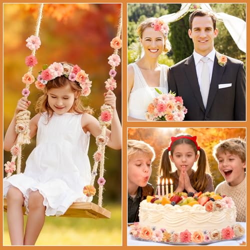 rongflower Faux Flower Heads Mini Orange Artificial Flower Heads Fake Peony Daisy Rose Flowers Multicolor Small Silk Daisy Flower Heads for Craft Garland Wedding Party DIY Home Decoration,2-4 cm - color: Orange