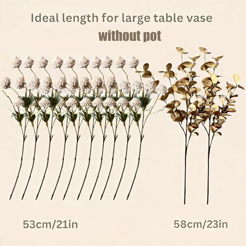 Artificial Petunia Arrangement,Weather Resistant Polyester, 12Bundles Artificial Fake Flowers, Indoor Outdoor Hanging Basket for Home Patio Garden (Autumn White+Earthy Yellow Eucalyptus) - color: Autumn White+earthy Yellow Eucalyptus