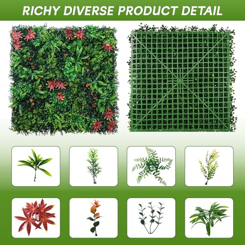 fanado Grass Wall Panels 18 Pack 20"x20", Artificial Hedge Greenery Wall Backdrop, Plant Wall, UV Protected Privacy Fence Screen, Green Wall Decor for Outdoor Indoor Wedding Décor - color: Red Maple, size: 20x20 in 18pcs