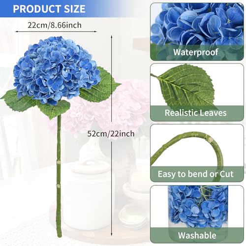 LFF 3Pcs Royal Blue Hydrangea Artificial Flowers, 8.66" Large Real-Touch Latex Blooms with 22" Long Stems, Faux Hydrangea for Outdoor Planter Indoor Home Table Centerpieces Wedding Decor Bouquets - color: Royal Blue