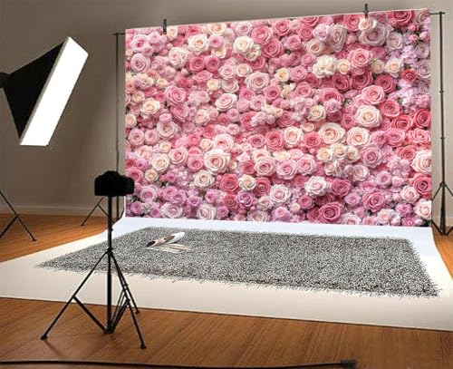 5 x 3 ft Pink Flower Wall Backdrop Floral Rose Floral Photography Backdrops Girls Princess Birthday Baby Shower Wedding Bridal Shower Photo Background Mothers Day Picture Cake Table Decoration Banner - color: Pink01, size: 5X3FT