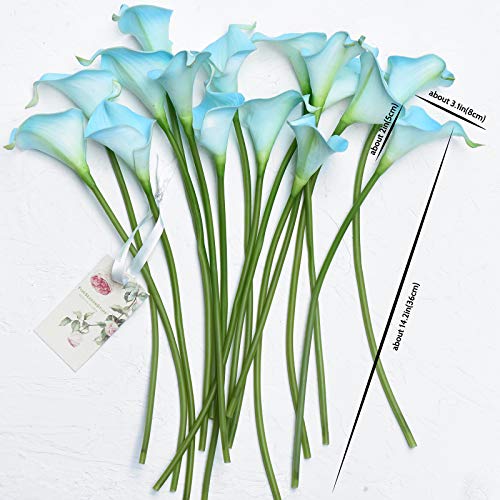 FiveSeasonStuff Real Touch Calla Lily Artificial Flowers Wedding Bridal Bouquet | Floral Arrangements | 15 Calla Lilies (Lake Blue) - color: Lake Blue