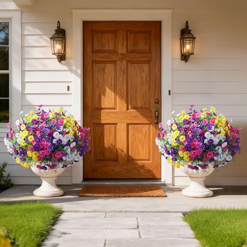 Ivydale 24 Bundles Artificial Flowers for Outdoors Faux Plants Summer Outdoor Decoration Silk Morning Glory Realistic UV Resistant Fake Bulk Petunias for Outside Porch Patio Window Garden Yard Home - color: 4colors Mixed