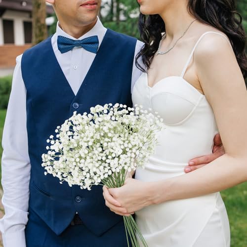 12PCS White Babys Breath Artificial Flowers, 24inch Real Touch Flowers Fake Babies Breath Gypsophila Bouquet for Wedding Floral Arrangement Party Home Decoration(White) - color: White