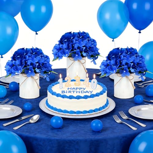 Flower Table Centerpieces - Set of 6 Floral Arrangement Artificial Wedding Hydrangeas Floral Arrangement with Rustic Metal Vase for Bridal Tea Party Event Decorations - Royal Blue - color: Royal Blue