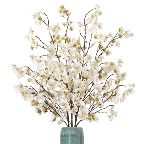 Ammyoo 4 Pcs Artificial Cherry Blossom Flower Branches, Bulk Silk Faux Flowers Real Touch Bouquet for Home Wedding Party Centerpieces Spring Summer Decor, Vase Not Included (White) - color: White-mrz